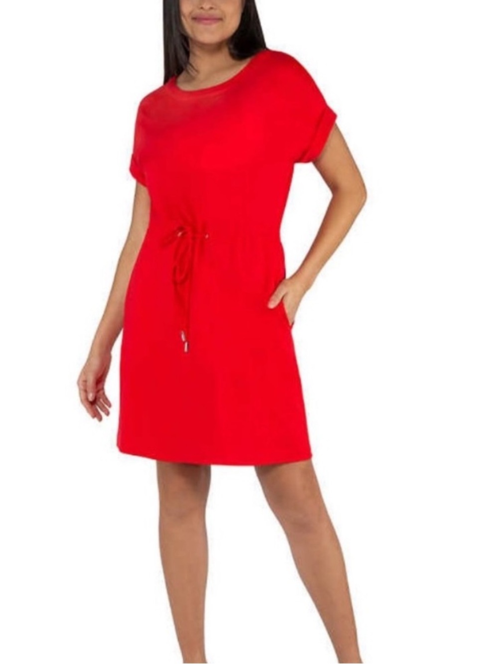 RACHEL Rachel Roy Red Short Sleeve Drawstring Waist Dress